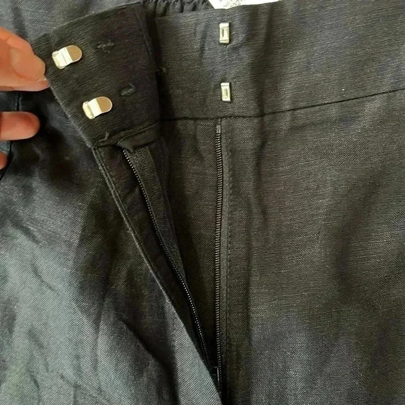 [16]Laura Plus Linen Blend Black Wide Leg  Crop Pants with Eyelet Hems - Picture 5 of 11